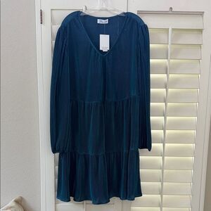 Tinsel Teal Pleated Blouse